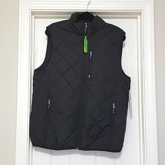 Free Country Mens Puffer Vest Quilted Trail Creek Sleeveless Black Size L NWT - Picture 1 of 5